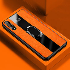 Custodia Silicone Morbida In Pelle Cover con Magnetico Anello Supporto S01 per Huawei Y8p Arancione
