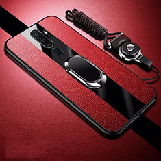 Rosso Custodia Silicone Morbida In Pelle Cover con Magnetico Anello Supporto S01 per Oppo A5 (2020) Rosso