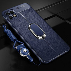 Custodia Silicone Morbida In Pelle Cover con Magnetico Anello Supporto S01 per Oppo A72 5G Blu