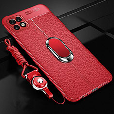 Custodia Silicone Morbida In Pelle Cover con Magnetico Anello Supporto S01 per Oppo A73 5G Rosso