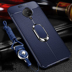 Custodia Silicone Morbida In Pelle Cover con Magnetico Anello Supporto S01 per Vivo Nex 3S Blu