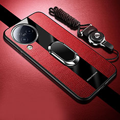 Custodia Silicone Morbida In Pelle Cover con Magnetico Anello Supporto S01 per Xiaomi Civi 3 5G Rosso