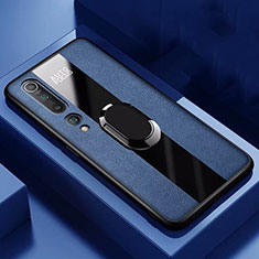 Custodia Silicone Morbida In Pelle Cover con Magnetico Anello Supporto S01 per Xiaomi Mi 10 Blu