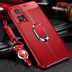 Custodia Silicone Morbida In Pelle Cover con Magnetico Anello Supporto S01 per Xiaomi Mi 10T Pro 5G Rosso