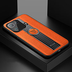 Custodia Silicone Morbida In Pelle Cover con Magnetico Anello Supporto S01 per Xiaomi Mi 11 Pro 5G Arancione