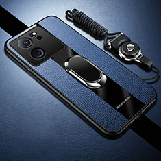 Custodia Silicone Morbida In Pelle Cover con Magnetico Anello Supporto S01 per Xiaomi Mi 13T 5G Blu