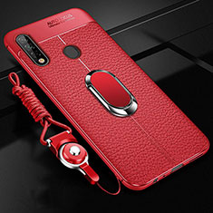 Custodia Silicone Morbida In Pelle Cover con Magnetico Anello Supporto S02 per Oppo A31 Rosso