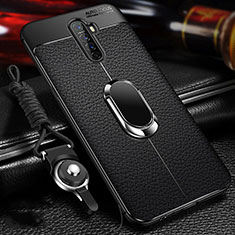 Custodia Silicone Morbida In Pelle Cover con Magnetico Anello Supporto S02 per Oppo Reno Ace Nero