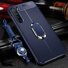 Custodia Silicone Morbida In Pelle Cover con Magnetico Anello Supporto S02 per Oppo Reno3 Blu