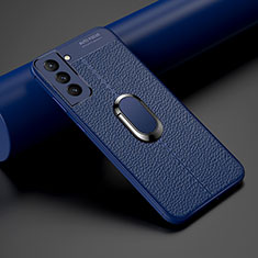 Custodia Silicone Morbida In Pelle Cover con Magnetico Anello Supporto S02 per Samsung Galaxy S21 5G Blu