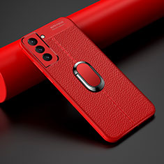 Custodia Silicone Morbida In Pelle Cover con Magnetico Anello Supporto S02 per Samsung Galaxy S21 Plus 5G Rosso