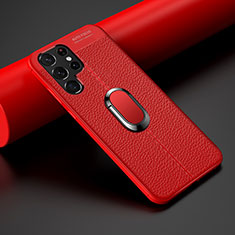 Custodia Silicone Morbida In Pelle Cover con Magnetico Anello Supporto S02 per Samsung Galaxy S22 Ultra 5G Rosso