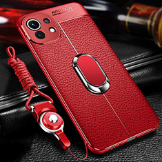 Custodia Silicone Morbida In Pelle Cover con Magnetico Anello Supporto S02 per Xiaomi Mi 11 Lite 4G Rosso