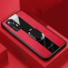 Custodia Silicone Morbida In Pelle Cover con Magnetico Anello Supporto S02 per Xiaomi Mi 12 5G Rosso