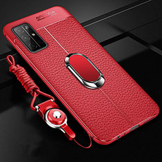 Custodia Silicone Morbida In Pelle Cover con Magnetico Anello Supporto S03 per Huawei Honor 30S Rosso