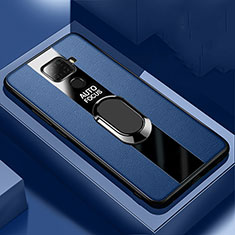 Custodia Silicone Morbida In Pelle Cover con Magnetico Anello Supporto S03 per Huawei Mate 30 Lite Blu