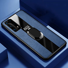 Custodia Silicone Morbida In Pelle Cover con Magnetico Anello Supporto S03 per Huawei P40 Pro+ Plus Blu