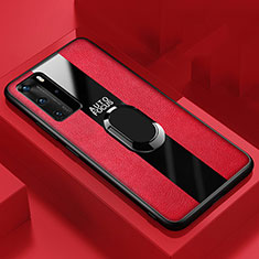 Custodia Silicone Morbida In Pelle Cover con Magnetico Anello Supporto S03 per Huawei P40 Pro Rosso