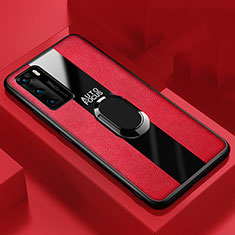 Custodia Silicone Morbida In Pelle Cover con Magnetico Anello Supporto S03 per Huawei P40 Rosso