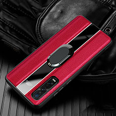 Custodia Silicone Morbida In Pelle Cover con Magnetico Anello Supporto S03 per Oppo Find X2 Pro Rosso