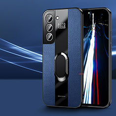 Custodia Silicone Morbida In Pelle Cover con Magnetico Anello Supporto S03 per Samsung Galaxy S21 5G Blu