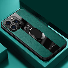 Custodia Silicone Morbida In Pelle Cover con Magnetico Anello Supporto S04 per Apple iPhone 13 Pro Max Verde