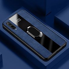 Custodia Silicone Morbida In Pelle Cover con Magnetico Anello Supporto S04 per Huawei Honor 9X Pro Blu