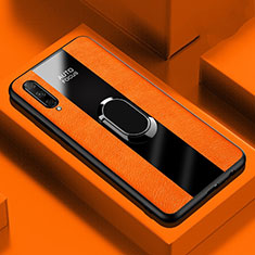 Custodia Silicone Morbida In Pelle Cover con Magnetico Anello Supporto S04 per Huawei P Smart Pro (2019) Arancione
