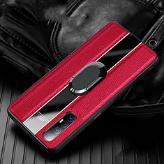 Custodia Silicone Morbida In Pelle Cover con Magnetico Anello Supporto S04 per Oppo Find X2 Neo Rosso