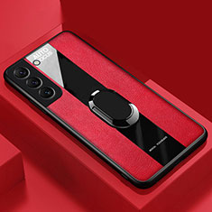 Custodia Silicone Morbida In Pelle Cover con Magnetico Anello Supporto S04 per Samsung Galaxy S21 5G Rosso