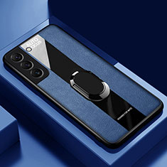 Custodia Silicone Morbida In Pelle Cover con Magnetico Anello Supporto S04 per Samsung Galaxy S21 FE 5G Blu