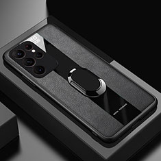 Custodia Silicone Morbida In Pelle Cover con Magnetico Anello Supporto S04 per Samsung Galaxy S21 Ultra 5G Nero
