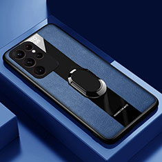 Custodia Silicone Morbida In Pelle Cover con Magnetico Anello Supporto S04 per Samsung Galaxy S22 Ultra 5G Blu