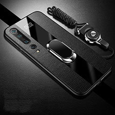 Custodia Silicone Morbida In Pelle Cover con Magnetico Anello Supporto S07 per Xiaomi Mi 10 Nero