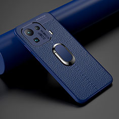 Custodia Silicone Morbida In Pelle Cover con Magnetico Anello Supporto S07 per Xiaomi Mi 11 Pro 5G Blu