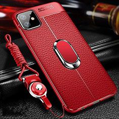 Custodia Silicone Morbida In Pelle Cover con Magnetico Anello Supporto T01 per Apple iPhone 11 Rosso