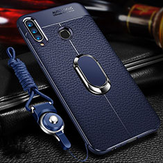 Custodia Silicone Morbida In Pelle Cover con Magnetico Anello Supporto T01 per Huawei Honor 20E Blu