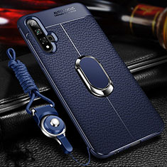 Custodia Silicone Morbida In Pelle Cover con Magnetico Anello Supporto T01 per Huawei Honor 20S Blu