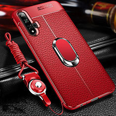 Custodia Silicone Morbida In Pelle Cover con Magnetico Anello Supporto T01 per Huawei Honor 20S Rosso