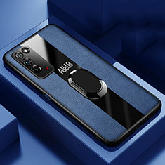 Custodia Silicone Morbida In Pelle Cover con Magnetico Anello Supporto T01 per Huawei Honor X10 5G Blu