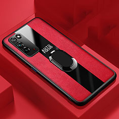 Custodia Silicone Morbida In Pelle Cover con Magnetico Anello Supporto T01 per Huawei Honor X10 5G Rosso