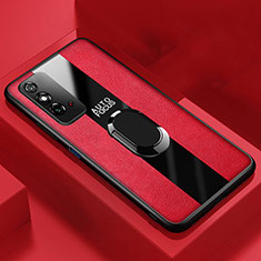 Custodia Silicone Morbida In Pelle Cover con Magnetico Anello Supporto T01 per Huawei Honor X10 Max 5G Rosso