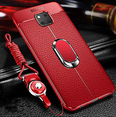 Custodia Silicone Morbida In Pelle Cover con Magnetico Anello Supporto T01 per Huawei Mate 20 Pro Rosso