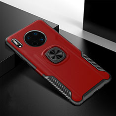 Custodia Silicone Morbida In Pelle Cover con Magnetico Anello Supporto T01 per Huawei Mate 30 Pro Rosso