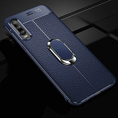 Custodia Silicone Morbida In Pelle Cover con Magnetico Anello Supporto T01 per Huawei P30 Blu