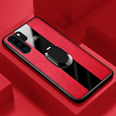 Custodia Silicone Morbida In Pelle Cover con Magnetico Anello Supporto T01 per Huawei P30 Pro New Edition Rosso