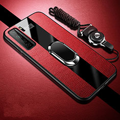 Custodia Silicone Morbida In Pelle Cover con Magnetico Anello Supporto T01 per Huawei P40 Lite 5G Rosso