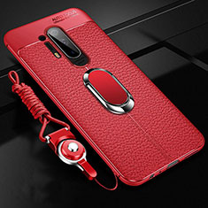 Custodia Silicone Morbida In Pelle Cover con Magnetico Anello Supporto T01 per OnePlus 8 Pro Rosso