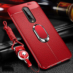 Custodia Silicone Morbida In Pelle Cover con Magnetico Anello Supporto T01 per OnePlus 8 Rosso