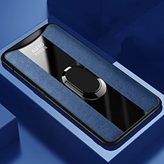 Custodia Silicone Morbida In Pelle Cover con Magnetico Anello Supporto T01 per Oppo Find X Blu